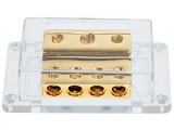 Verteilerblock<br><br>1 x 50 mm  + 2 x 20 mm  Eingang<br>4 x 20 mm  Ausgang<br><br>Farbe: gold