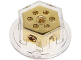 Verteilerblock<br><br>2 x 20 mm  Eingang<br>4 x 10 mm  Ausgang<br><br>Farbe: gold